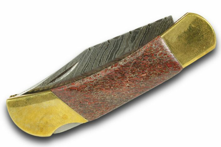 Pocket Knife With Fossil Dinosaur Bone (Gembone) Inlays #370822
